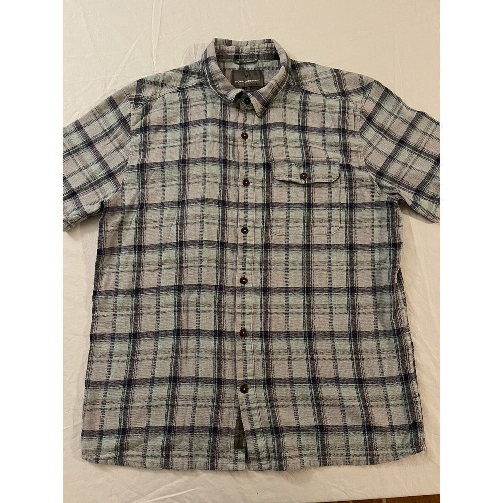 Royal Robbins Outdoor Button‎ Shirt Mens XL Blue Plaid Short Sleeve Hiking